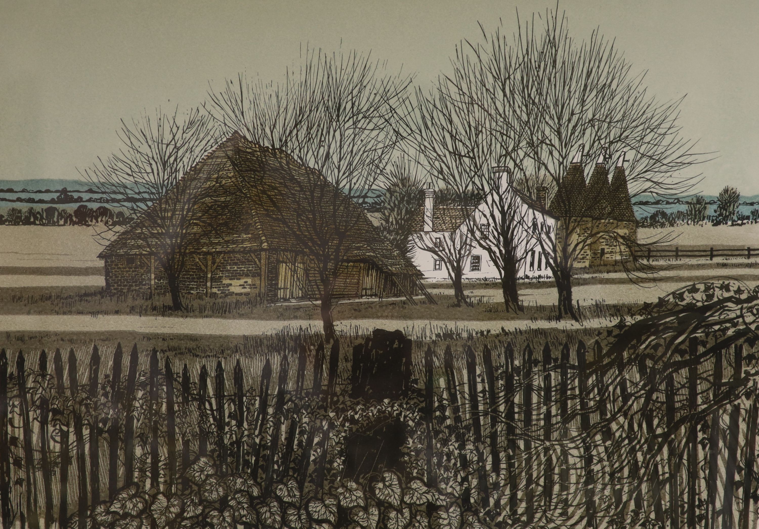 Robert Tavener (1920-2004), artist's proof lithograph signed, Old Barn and Farm near Tenterden, Kent, signed, 46 x 60cm.